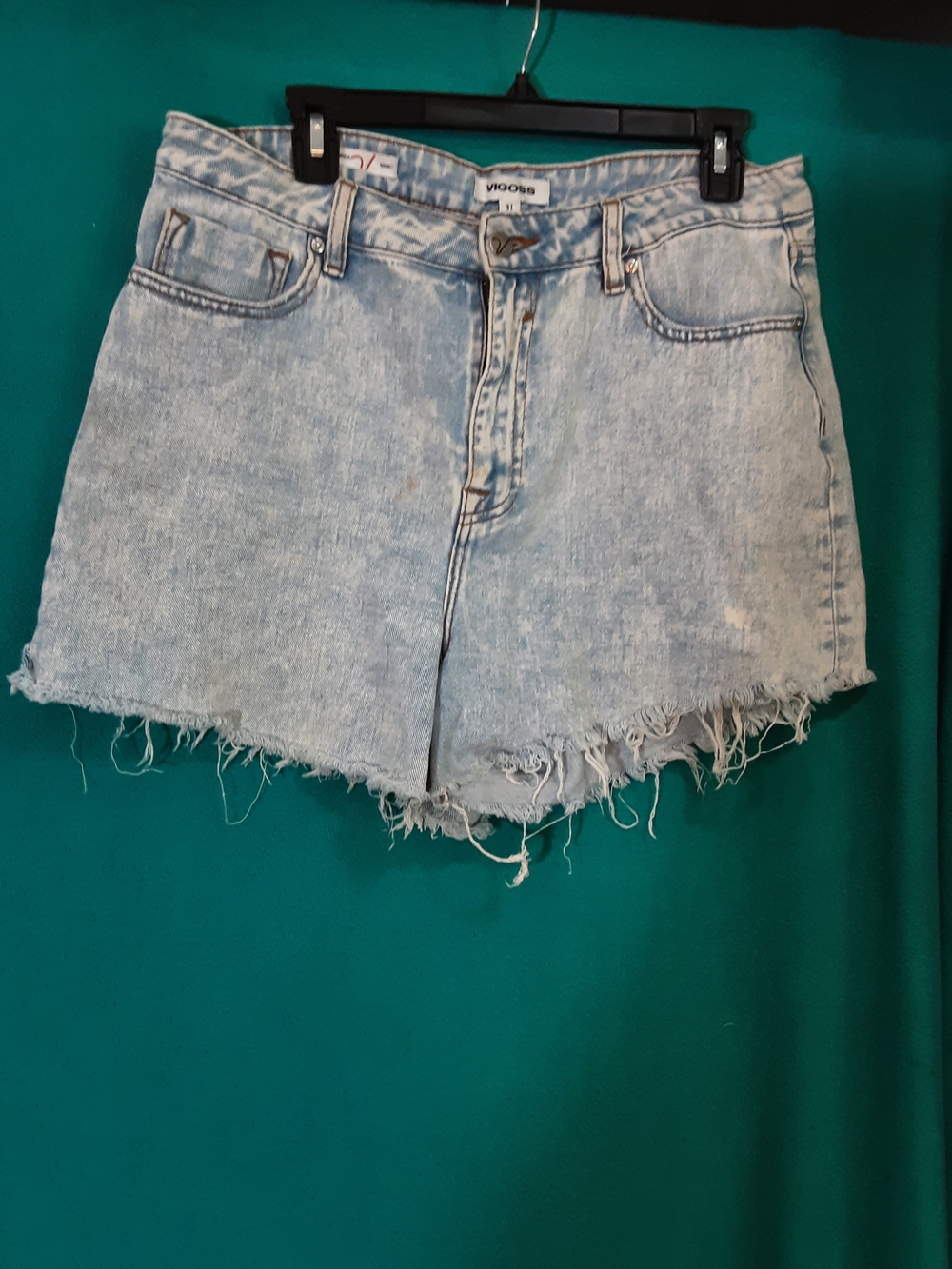 Vigoss Acid Wash Frayed Hem Denim Shorts - Light Blue